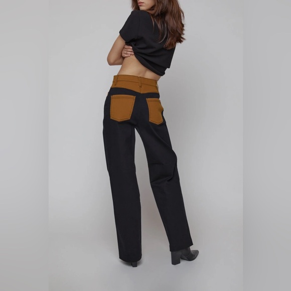 OAK + FORT Denim - OAK + FORT Two-Tone Black and Mustard Colour Block Twill  Straight Leg Jeans